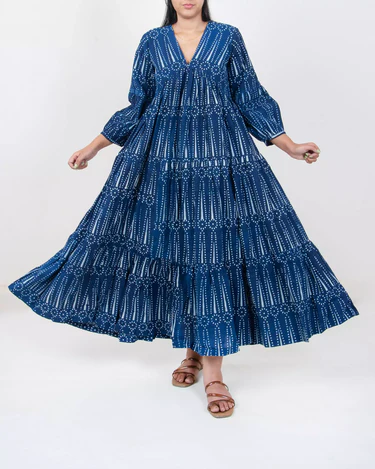 Indigo_Block_Printed_Long_Maxi_Dresses_for_Women Women's Maxi Dress